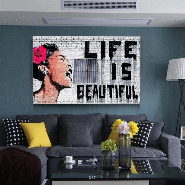 Banksy's graffiti "Life is beautiful"