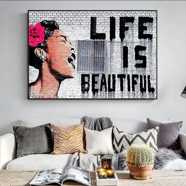 Banksy's graffiti "Life is beautiful"