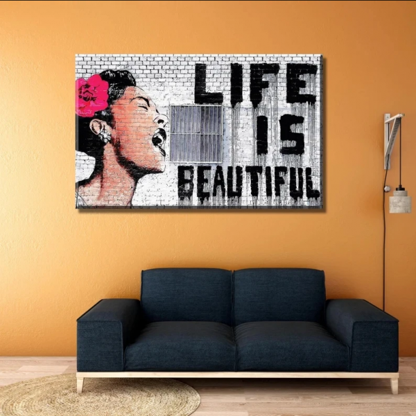 Banksy's graffiti "Life is beautiful"