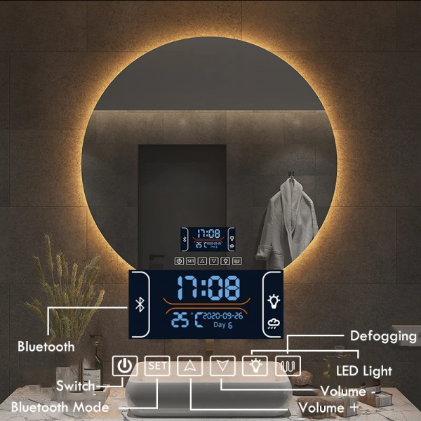 Smart Makeup Mirror with LED Backlight and Bluetooth Speaker